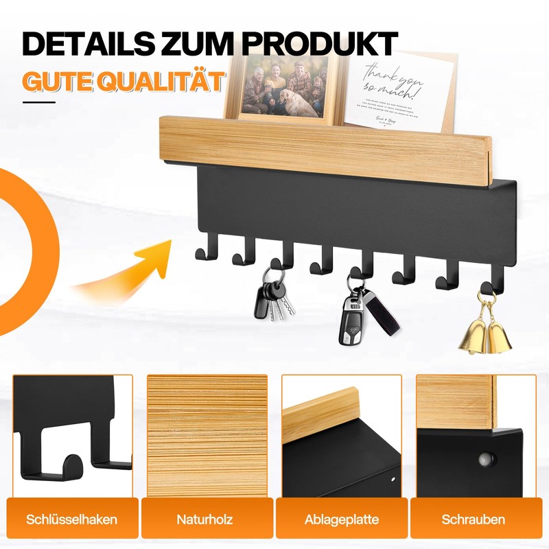 TINIFO Wooden Key Rack with Shelf - Key Holder Wall