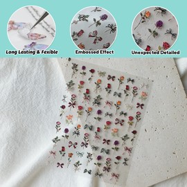 CESTSIREN Rose Nail Art Stickers, Embossed Vintage Nail Decals, for Nail Art Design, Self-Adhesive, Nail Accessories for Women, Nail Art Supplies