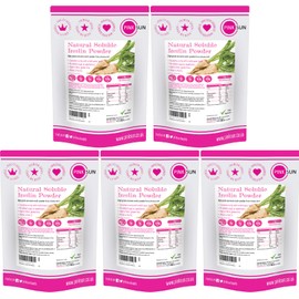 PINK SUN Inulin Powder 5kg (1kg x 5) High Fibre Sugar Free Pure from Chicory Root High Grade Prebiotic Unflavoured Gluten Free Vegetarian Vegan Bulk