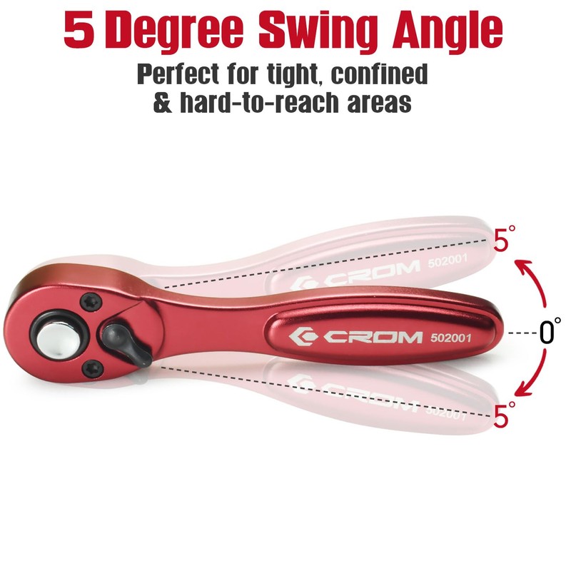 CROM 1/4-inch Drive Mini Ratchet - 72-Tooth 1/4 Socket Driver
