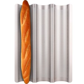 Fulimax Baguette Pan, French Bread Pans For Baking Pan, Nonstick 3 Slots Perforated Italian Loaf Pan Mold Long French Bread Pan,Golden