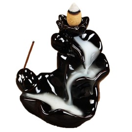 HanYun Waterfall Backflow Incense Burners, Black incense holder with Table Mat Natural Aromatherapy with Ceramic Smoke Waterfall for Relaxation Meditation Stress Relief Gift Home Decor (Lotus Flower)