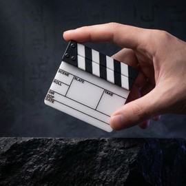 Filmsticks Premium Clapperboard Kit NANO EU Layout, 76x70 mm, Acrylic Film Slate with All Weather ABS Clapper Sticks, Compact Professional Movie Slate for Film and TV Production