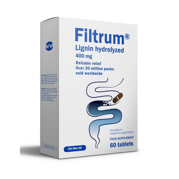 Filtrum 400mg 60 Tablets – Fast Acting and Super Absorbent Lignin Hyrolized Enterosorbent – Clinically Shown to Reduce Unpredictable Bowel Movements Bloating and Abdominal Pain