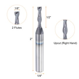 sourcing map Spiral Router Bit, 1/8" Cut Dia. Up Cut 2-Flute Solid Carbide End Mill with 1/4" Shank for CNC Wood Carving Engraving, 1/2" Cut Length, AlTiN Coated