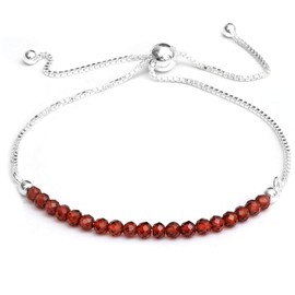 GemInspire January Birthstone Jewelry for Women Birthstone Beaded Bracelets Red Garnet Gemstone Bracelet Bolo Bracelet 925 Sterling Silver Plated (6-9 inch Adjustable Length)