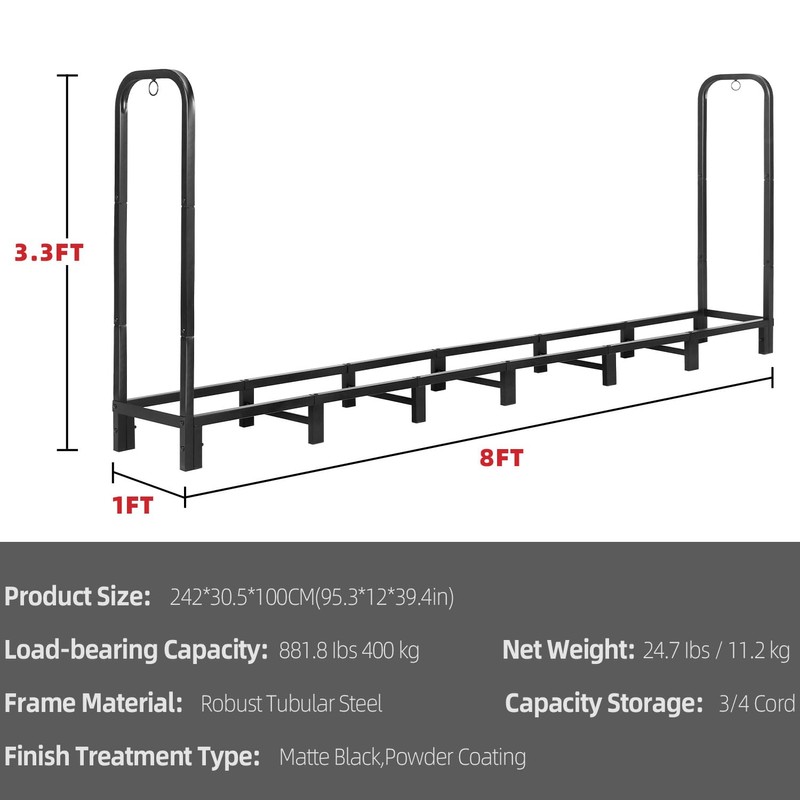 Kendane 8FT Firewood Rack Outdoor, Heavy Duty Adjustable Firewood log