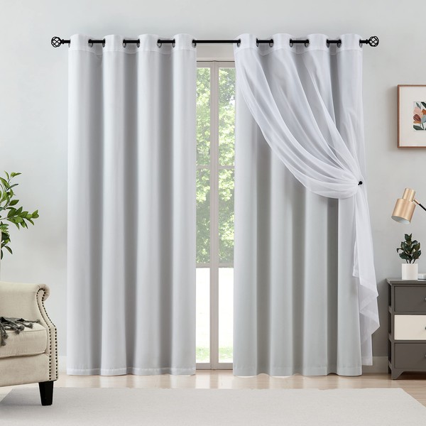 Lotusolution 4pcs White Blackout Curtains for Winter 95" Long Sheer