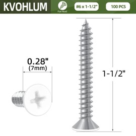 100 PCS #6 x 1-1/2" White Head Sheet Metal Screws, Flat Head Phillips Fast Self Tapping Screws, Carbon Steel Countersunk Head Wood Screws, Screwdriver Bit Included