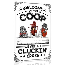 WEYCRSU Vintage Chicken Sign Welcome To Our Coop Funny Tin Metal Sign for Chicken Coop Farm Yard Decor 8 x 12 Inch