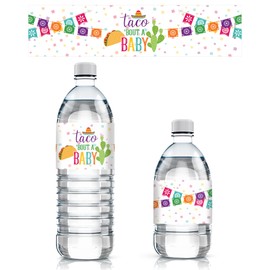 Taco Bout a Baby Shower Water Bottle Labels – 20 Waterproof Stickers – Mexican Fiesta Decorations and Party Supplies