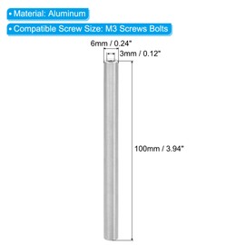 PATIKIL 2pcs M3 Metal Threaded Standoff Spacer Nuts, Round Aluminum Spacers Female Coupling Screws, 1/8" ID x 1/4" OD, Silver, (100mm L)