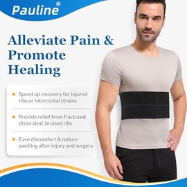 Pauline - Soporte de costilla rota para hombres - Carpeta de compresión para soporte de costillas agrietadas y alivio del dolor en el pecho, cinturón de costillas para jaula de costillas magullidas