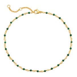 MEVECCO Anklet for Women Gold Bead Wire Wrapped Rosary Chain Emerald Zirconia 14K Gold Plated Dainty Boho Beach Summer Simple Foot Jewelry Ankle Bracelet