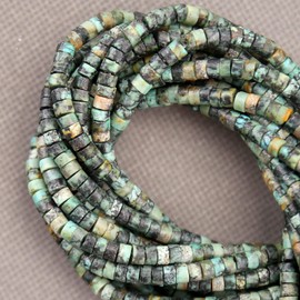 150 abalorio espaciadoras de turquesa africana natural, sueltas, semipreciosas, planas, redondas, abalorio de piedra Heishi para hacer joyas, abalorio de 4 mm x 2 mm, 38 cm