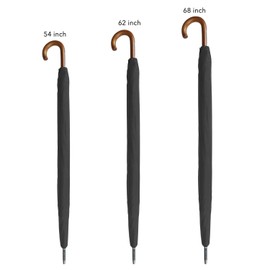 ZEKAR 54 inch Wooden J Handle Golf Umbrella, Classic Double Canopy Windproof Large Auto Open Rain Stick Umbrellas (54inch-black)