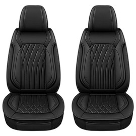 Pariitadin Leather Car Seat Covers Front Pair, Waterproof Faux Leather Seat Covers for Cars, Non-Slip Car Interior Covers Universal Fit for Most Cars Sedans Trucks SUVs, Black Line