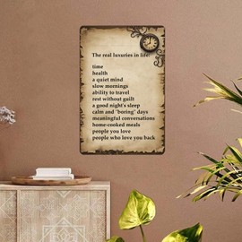Seeyoo Retro Tin Sign - The real luxuries in life - Vintage Metal Wall Art for Home, Bar, Cafe, or Office Decor - Thoughtful Gift for Family, Friends or Coworkers