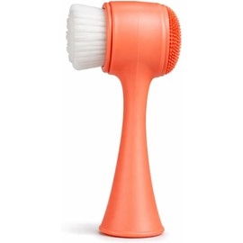Cepillo Facial 2 en 1 Doble Cara – Limpieza Profunda con Cerdas Suaves y Exfoliante de Silicón – Brocha Limpiadora Manual para Rostro, Removedor de Maquillaje y Control de Grasa (Naranja)