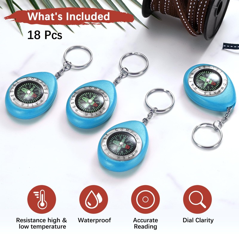 TIXIPEM Keychain Compass [18PCS] - Survival Pocket Mini Compass Bulk