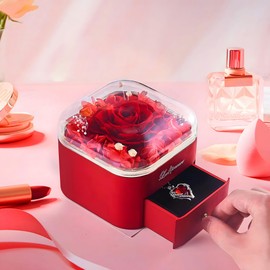 Echte ewige Rose Halskette Schmuck-Geschenk-Box, konservierte Blume Rose Geschenk-Box, romantische Dame Geschenk, Valentinstag Hochzeitstag Geburtstag Geschenk, Geschenk für Frau Mutter Oma Freundin