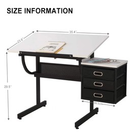 MegaChoice Drafting Table Art Desk with Stool, Adjustable Drawing Art Table for Adults Tilted Tabletop with Storage Drawers for Reading, Writing, Crafting and Diamond Arts White