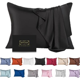 Mulberry Silk Pillowcase for Hair and Skin,Cooling Silk Pillow Case with Hidden Zipper,Allergen Proof Dual Sides Soft Breathable Smooth Silk Pillow Cover for Women (Black,Toddler)