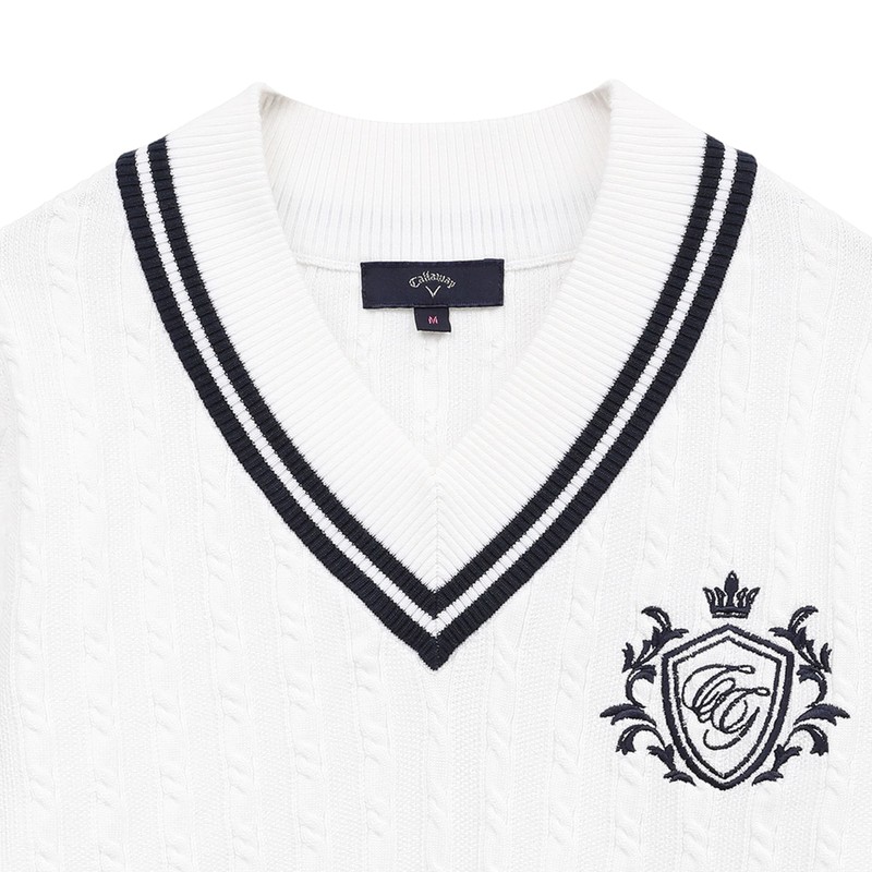 Callaway C25118200 Women's V-Neck Knit (Cable Knitting) / Golf, 1030_white