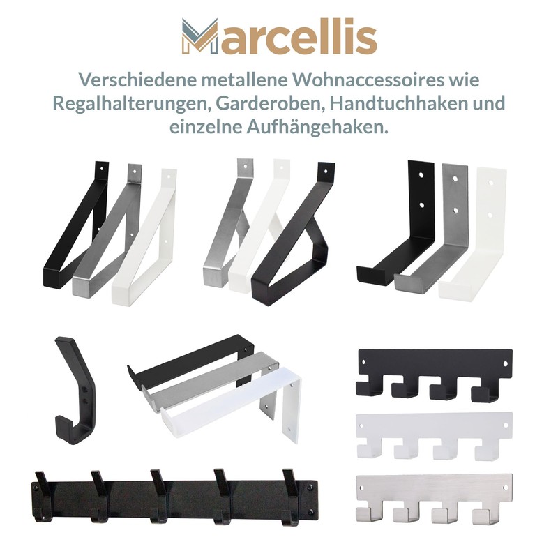 Marcellis Premium Hooks, Matt Black, 5 x Industrial Hooks (80