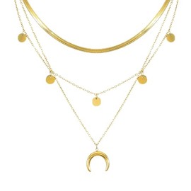 Manfnee Gold Women's Layering Necklace Women's Disc Necklaces Adjustable Gold-Plated Choker Necklace, Stainless Steel, No Gemstone