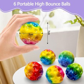 PASLFC Pack of 6 Spaceball, Moon Ball, Rainbow, High Jumping Rubber Ball, Super High Bouncing Space Ball, Jumping Ball, Bouncing Ball, Jumping Ball Moon for Kids Gift