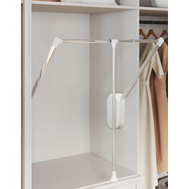 tonchean Heavy Duty Pull Down Closet Rod White, 60 Lbs Load Capacity, Adjustable 33-45 Inch Closet Rods for Hanging Clothes Two-Way Buffering Wardrobe Lift Rail Closet Organizer Side Mounted