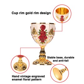 Gold Chalice,3.38oz High Zinc Alloy Retro Embossed Flower Pattern Elegant Pimp Cup for Party Banquet Bar(Golden White)