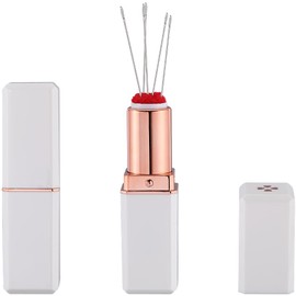 GORGECRAFT 1Pc Lipstick Needle Pin Cushions Sewing Pin Cushion Plastic White Small Lipstick Shaped Design Embroidery Needle Storage Tools Pincushion Holder for Sewing Craft Accessory