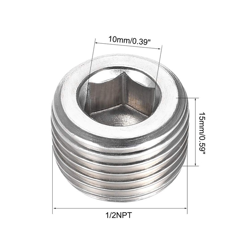 sourcing map Hex Countersunk Plug - Stainless Steel Pipe Fitting