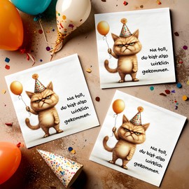 20 Servietten Geburtstag Party-Katze als Tischdeko. Papierservietten mit Motiv Spruch lustig witzig Geburtstag Feier Fest Kinder Erwachsene Familie Freunde. Auch für Serviettentechnik 33x33cm