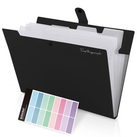 KONVINIT Document Folder A4 Expandable Folder 5 Pockets Folder System Document Organiser Paper with Closure Button, Black