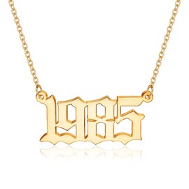 M MOOHAM 1985 Necklace Birth Year Necklace, Old English Birth Year Number Pendant Gold Necklace Gifts for Women Friends Birthday Anniversary