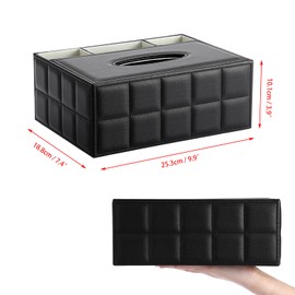BTSKY PU Leather Household Office Rectangular Tissue Box with Remote Control Storage Holder - Desktop Tissue Holder Organizer Storage Box Remote Container, Black