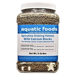 Aquatic Foods Inc. Calcium Blocks Included in These Spirulina Sinking Pellets for Shrimp, Snails, Crabs, Catfish, Plecos for All Tropical Fish 1/16" x 3/8" Pellets by Zeigler…2-lb 8oz Med Jar
