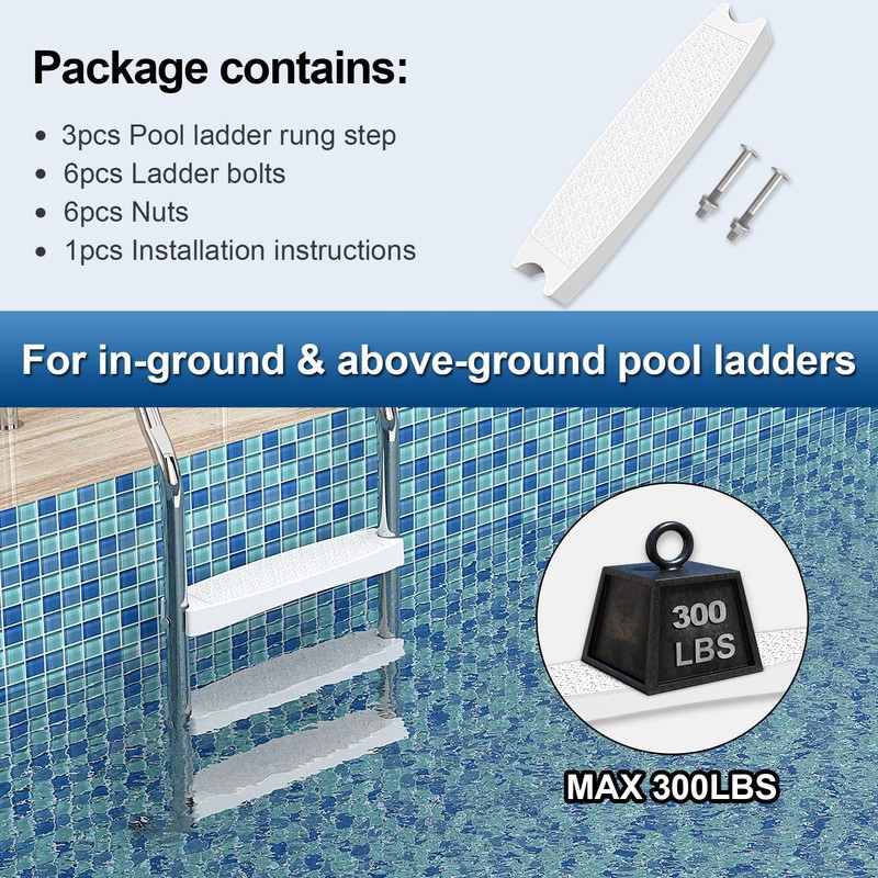 Goovilla Pool Ladder Steps Replacement, (3-Pack) 18" Universal Heavy-Duty Molded