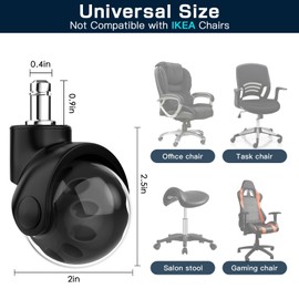 Office Chair Replacement Wheel - Quiet & Smooth Gliding - 2 Inch Heavy Duty Rolling Chair Casters Supports 2000 Lbs,Desk Chair Wheels Universal Fit,Safe for All Floor Or Carpet Set of (Premium Black)
