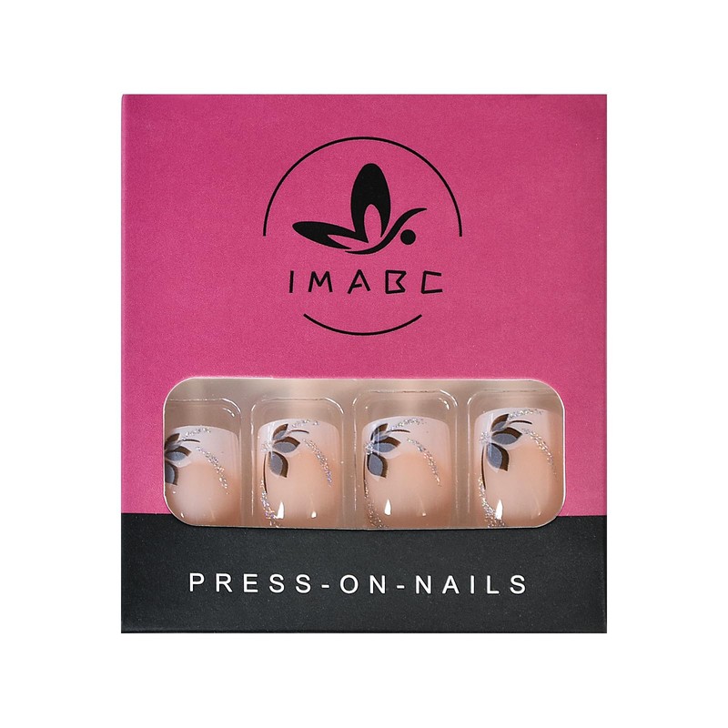 iMABC Short Flower Classic Press On Acrylic Nails Square Natural