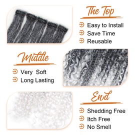 Sangtok 5 PCS Boho Clip in Dreadlock Extensions, 24 inch Synthetic Dreads Extensions, Thin Straight Dreadlock for White Women,1b-white