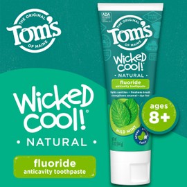Tom's of Maine ADA Approved Wicked Cool! Fluoride Children's Toothpaste, Natural Toothpaste, Dye Free, No Artificial Preservatives, Mild Mint, 5.1 oz. 3-Pack (Packaging May Vary) | Tom's of Maine