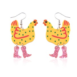 Acrylic Boot Chicken Earrings - Funny Gifts for Women, Girls, Funky Earrings, Chicken Gifts, Novelty Earrings, Quirky Gifts, Cute Earrings, Weird High Heels Rooster Polka Dot Earrings (Y)