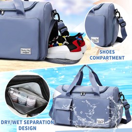 Hoseay Sports Bag Women's Men's Travel Bag with Shoe Compartment & Wet Compartment Large Foldable Gym Bag Waterproof Swimming Bag Lightweight Training Bag Boys Girls Duffel Bag for Sports Fitness