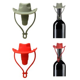 2 Pack Cowboy Hat Silicone Wine Cork, Decorative Wine Stoppers for Wine Glass Bottles,Bottle Stopper with Sombrero Design, Wine Accessories, Keeps Wine Fresh, Wine Gifts (Red & Olive)