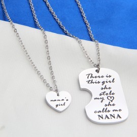 FEELMEM Grandma Granddaughter Gifts,Necklace,Gift for Granddaughter,There Is This Who Stole My Heart She Calls Me NaNa Necklace Set(