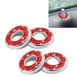 RGOAANC 4PCS Bling Car Inner Door Lock Covers, Automotive Interior Door Handle, Rhinestones Bling Car Pull Rod Bolt Covers, Sparkly Auto Lock Pin Caps for A/B/C/E Class GLC GLA GLK GLA (Red)
